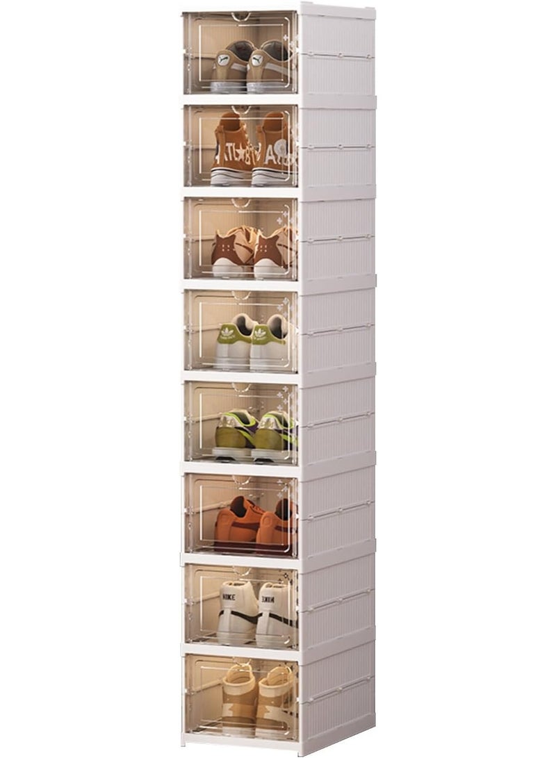 DubaiGallery Tall Shoe Storage Cabinet with 8 Layers, Clear Drawer Shoe Box Organizer, Strong Plastic Construction, Modern White Design, Easy Match Interior Style, Perfect for Entryway and Bedroom - Image 1